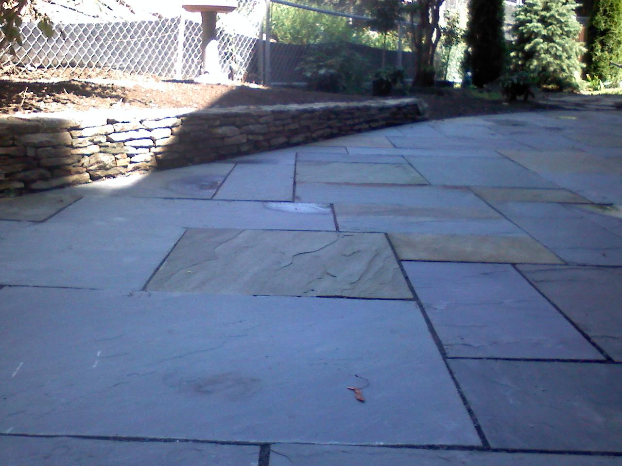 Natural Cleft Full-Color Bluestone Patio & Stone Retaining Wall — Brookline, MA